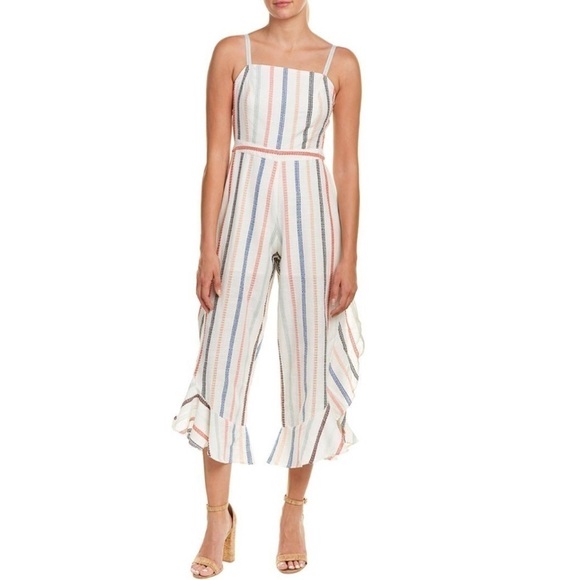 Red Carter Embroidered Split Leg Ruffle Jumpsuit
